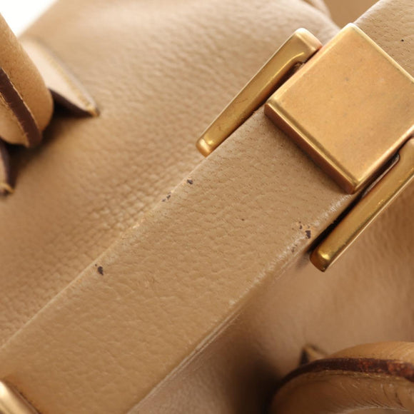 PRADA Hand Bag Leather Beige Gold Auth 172291