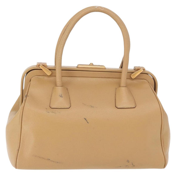 PRADA Hand Bag Leather Beige Gold Auth 172291