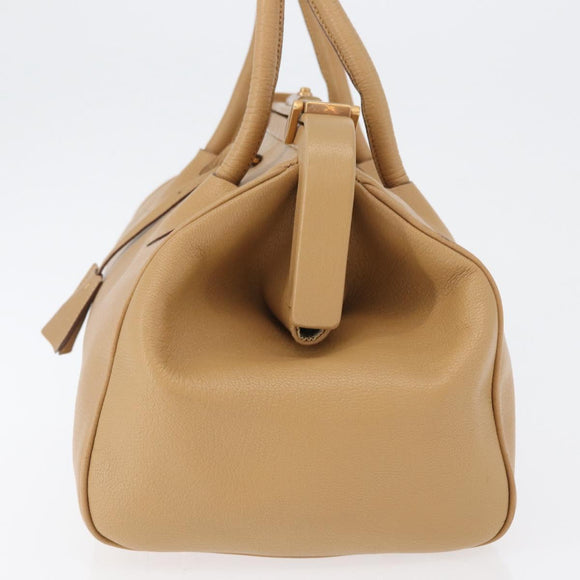 PRADA Hand Bag Leather Beige Gold Auth 172291