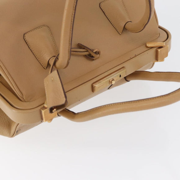 PRADA Hand Bag Leather Beige Gold Auth 172291