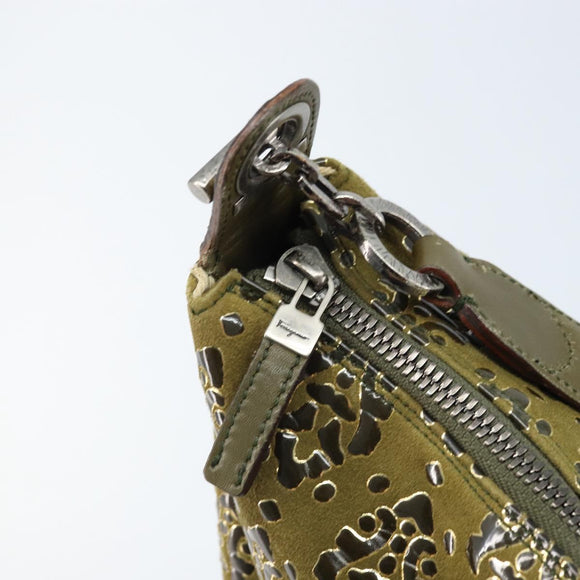 Salvatore Ferragamo Schoudertas Suède Kaki Auth 172292