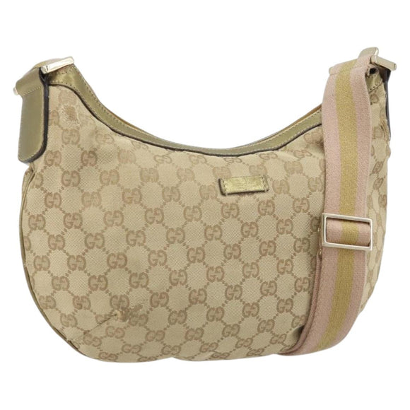 GUCCI Sherry Line GG Canvas Shoulder Bag Beige Gold pink 181092 Auth 172293