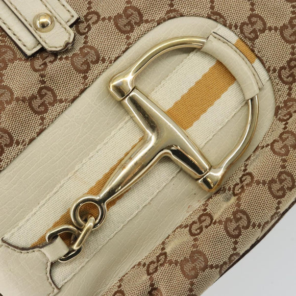 GUCCI GG Canvas Hand Bag Beige Gold 07198 Auth 172295