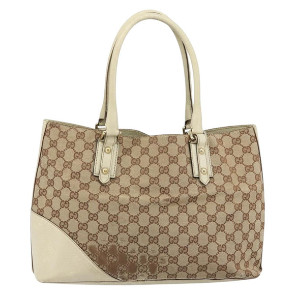 GUCCI GG Canvas Hand Bag Beige Gold 07198 Auth 172295