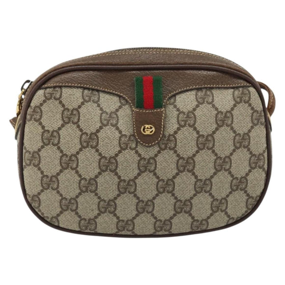 GUCCI GG Supreme Web Sherry Line Bag PVC Beige 007 58 6112 4023 Auth 172298