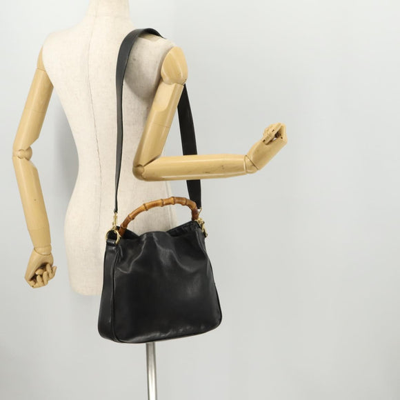 GUCCI Bambus Handtasche Leder 2-Wege Schwarz Gold Original 172300