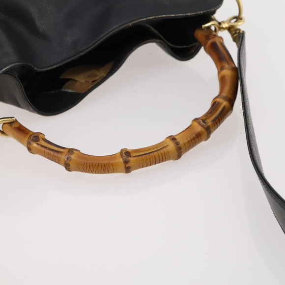 GUCCI Bambus Handtasche Leder 2-Wege Schwarz Gold Original 172300