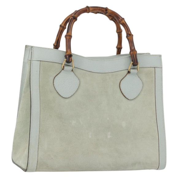 GUCCI Bamboo Tote Bag Suede Light Blue Gold 002 1186 0260 Auth 172301