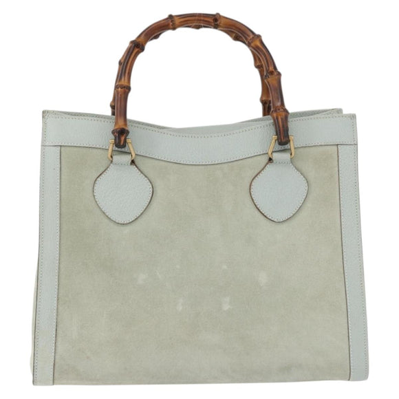 GUCCI Bamboo Tote Bag Suede Light Blue Gold 002 1186 0260 Auth 172301