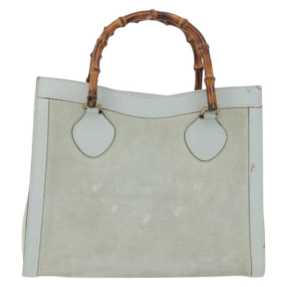 GUCCI Bamboo Tote Bag Suede Light Blue Gold 002 1186 0260 Auth 172301