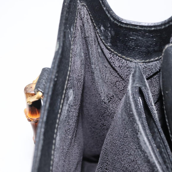 GUCCI Bamboo Tote Bag Leather Black Gold 002 0260 2615 Auth 172302