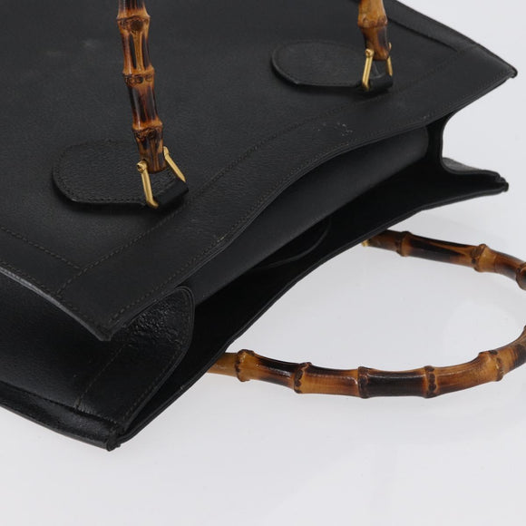 GUCCI Bamboo Tote Bag Leather Black Gold 002 0260 2615 Auth 172302