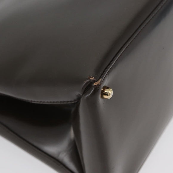 GUCCI Hand Bag Patent leather Brown Gold Auth 172303