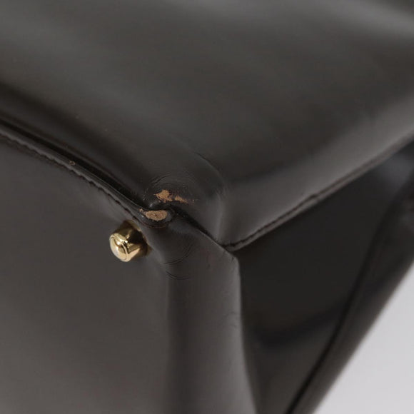 GUCCI Hand Bag Patent leather Brown Gold Auth 172303