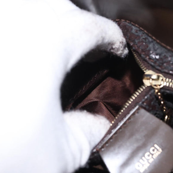 GUCCI Hand Bag Patent leather Brown Gold Auth 172303