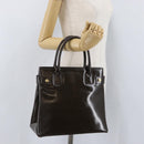 GUCCI Hand Bag Patent leather Brown Gold Auth 172303-24