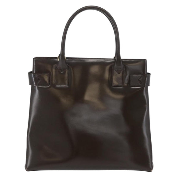 GUCCI Hand Bag Patent leather Brown Gold Auth 172303