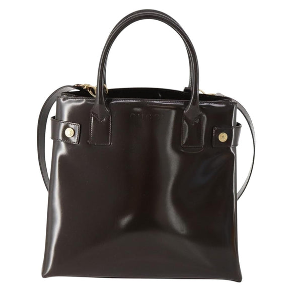 GUCCI Hand Bag Patent leather 2way Brown Gold 000 2404 0503 Auth 172304