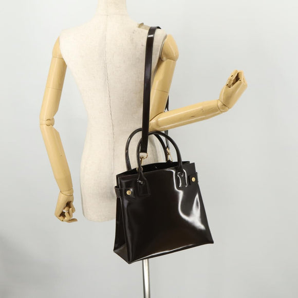 GUCCI Hand Bag Patent leather 2way Brown Gold 000 2404 0503 Auth 172304