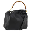 GUCCI Bamboo Shoulder Bag Leather 2way Black Gold 001 1014 1577 Auth 172306-1