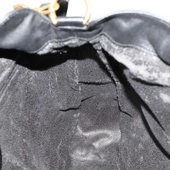GUCCI Bamboo Shoulder Bag Leather 2way Black Gold 001 1014 1577 Auth 172306