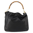 GUCCI Bamboo Shoulder Bag Leather 2way Black Gold 001 1014 1577 Auth 172306-2
