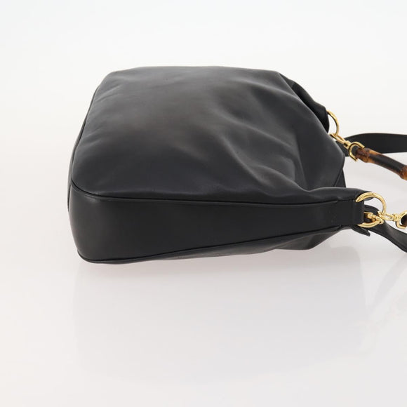GUCCI Bamboo Shoulder Bag Leather 2way Black Gold 001 1014 1577 Auth 172306