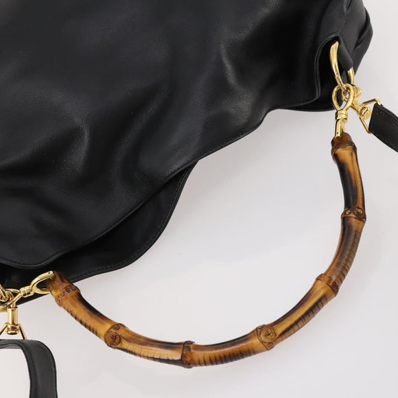 GUCCI Bamboo Shoulder Bag Leather 2way Black Gold 001 1014 1577 Auth 172306