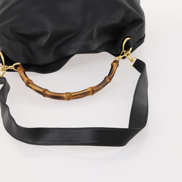 GUCCI Bamboo Shoulder Bag Leather 2way Black Gold 001 1014 1577 Auth 172306
