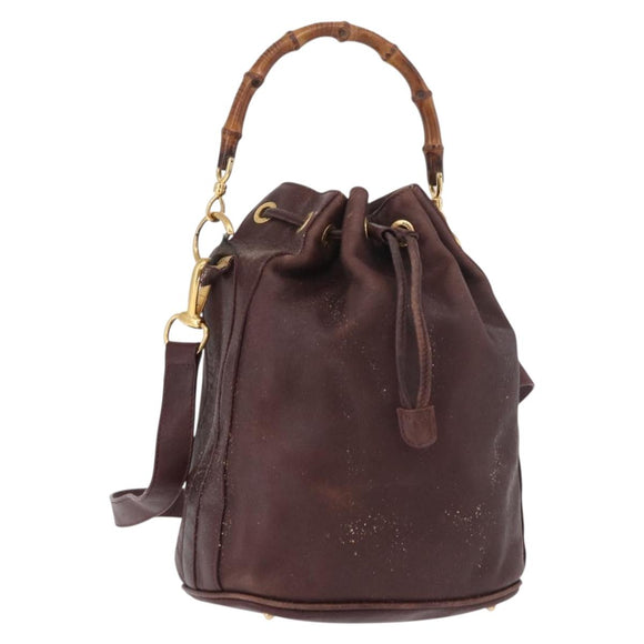 GUCCI Bamboo Shoulder Bag Leather 2way Bordeaux Gold 001 2865 1657 Auth 172307