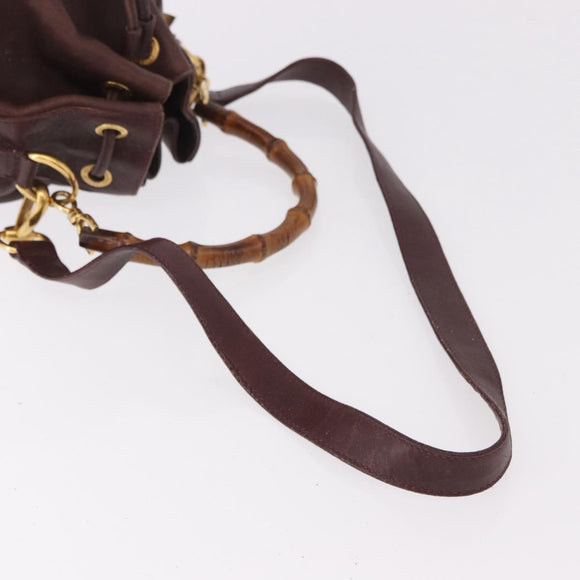 GUCCI Bamboo Shoulder Bag Leather 2way Bordeaux Gold 001 2865 1657 Auth 172307