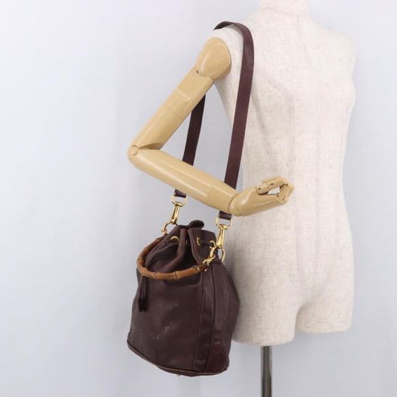 GUCCI Bamboo Shoulder Bag Leather 2way Bordeaux Gold 001 2865 1657 Auth 172307
