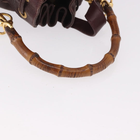 GUCCI Bamboo Shoulder Bag Leather 2way Bordeaux Gold 001 2865 1657 Auth 172307