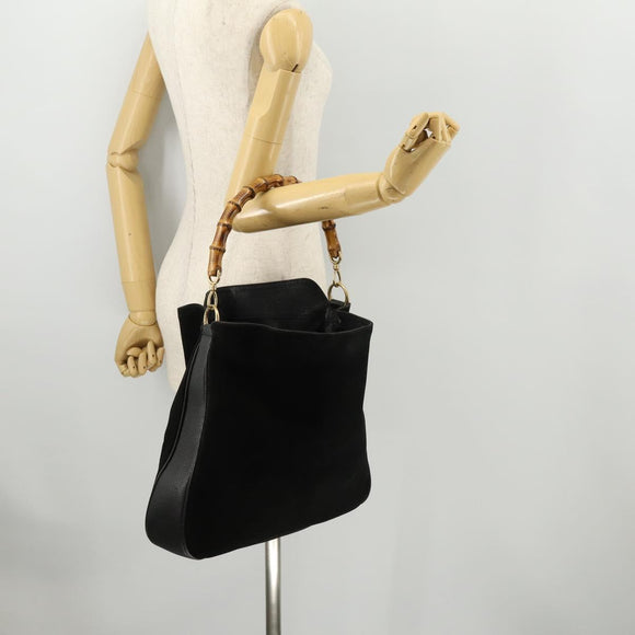 GUCCI Bamboo Schultertasche Leder Schwarz Gold 001 1998 1577 Auth 172308