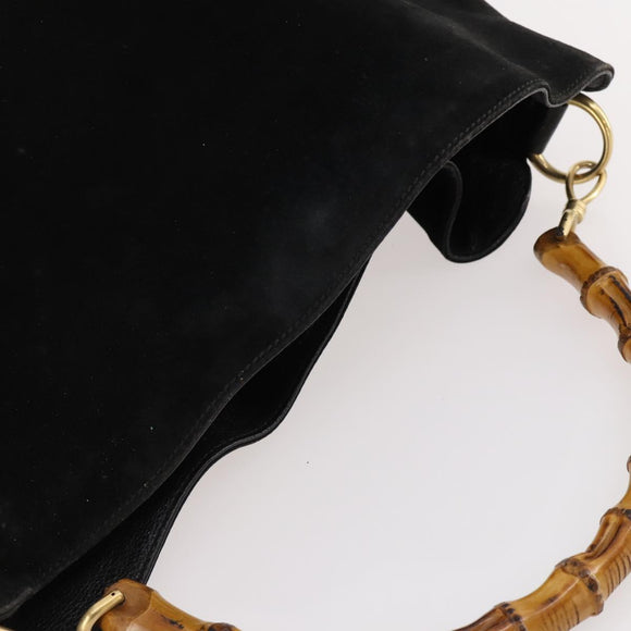 GUCCI Bamboo Schultertasche Leder Schwarz Gold 001 1998 1577 Auth 172308