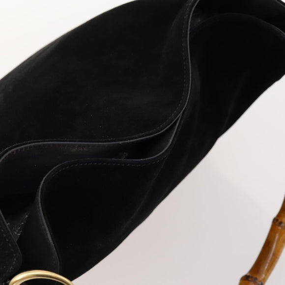 GUCCI Bamboetas Schouder Suède 2-weg Zwart Goud Authenticatie 172309