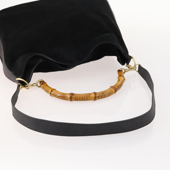 GUCCI Bamboetas Schouder Suède 2-weg Zwart Goud Authenticatie 172309