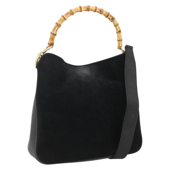 GUCCI Bamboo Shoulder Bag Suede 2way Black Gold 001 2058 1638 0 Auth 172310