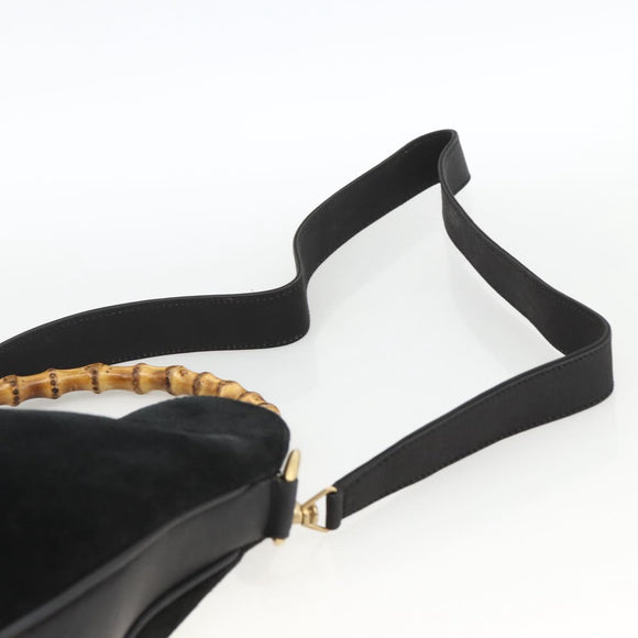GUCCI Bamboo Shoulder Bag Suede 2way Black Gold 001 2058 1638 0 Auth 172310