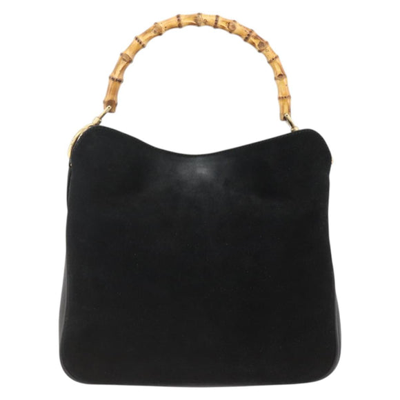 GUCCI Bamboo Shoulder Bag Suede 2way Black Gold 001 2058 1638 0 Auth 172310
