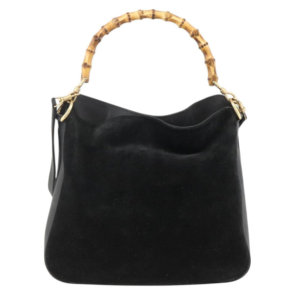 GUCCI Bamboo Shoulder Bag Suede 2way Black Gold 001 2058 1638 0 Auth 172310
