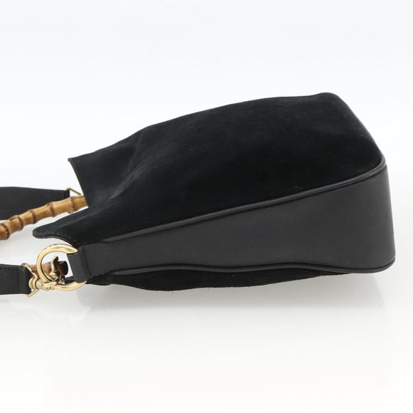 GUCCI Bamboo Shoulder Bag Suede 2way Black Gold 001 2058 1638 0 Auth 172310