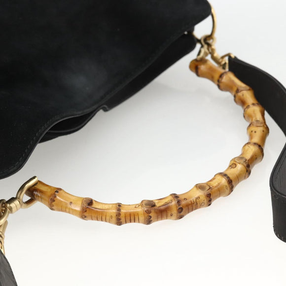 GUCCI Bamboo Shoulder Bag Suede 2way Black Gold 001 2058 1638 0 Auth 172310