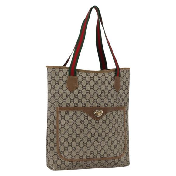 GUCCI GG Plus Supreme Web Sherry Line Tote Bag PVC Beige Rot Auth 172313