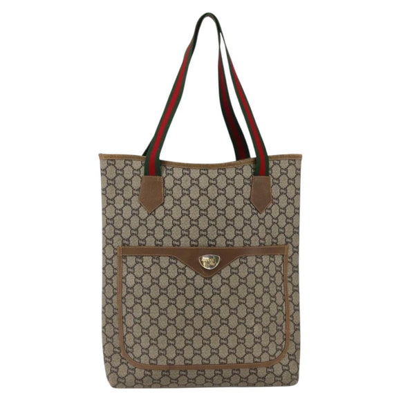 GUCCI GG Plus Supreme Web Sherry Line Tote Bag PVC Beige Rot Auth 172313