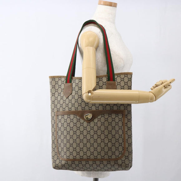 GUCCI GG Plus Supreme Web Sherry Line Tote Bag PVC Beige Rot Auth 172313