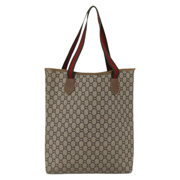 GUCCI GG Plus Supreme Web Sherry Line Tote Bag PVC Beige Rot Auth 172313