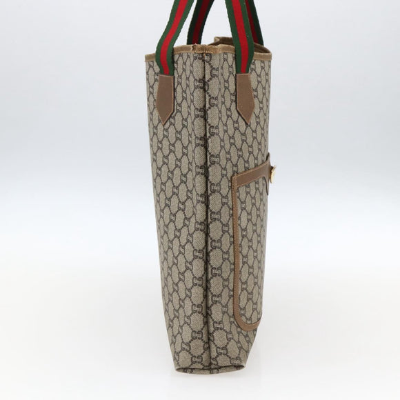 GUCCI GG Plus Supreme Web Sherry Line Tote Bag PVC Beige Rot Auth 172313