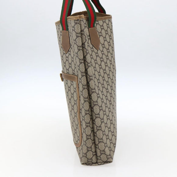 GUCCI GG Plus Supreme Web Sherry Line Tote Bag PVC Beige Rot Auth 172313