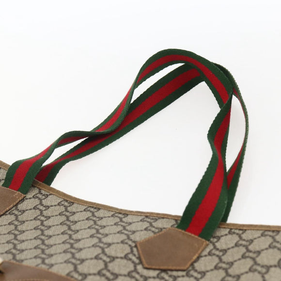 GUCCI GG Plus Supreme Web Sherry Line Tote Bag PVC Beige Rot Auth 172313